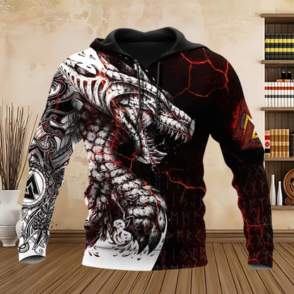 Sudadera con capucha unisex de manga larga para primavera y otoño, con estampado 3D de dragón estilo tatuaje, estilo streetwear casual para hombre