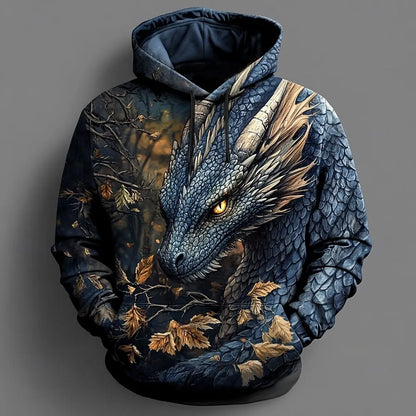Miesten Retro Dragon Pattern -huppari, 3D-painatus, luova design, pitkähihainen rento pullover, muodikas cool oversize -malli, hengittävä vaate