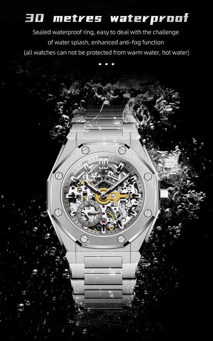 OLEVS Watches Luxury Man High Quality Original Fully Skeleton Automatic Mechanical Watch Stainless Steel Men Watches Gifts Box