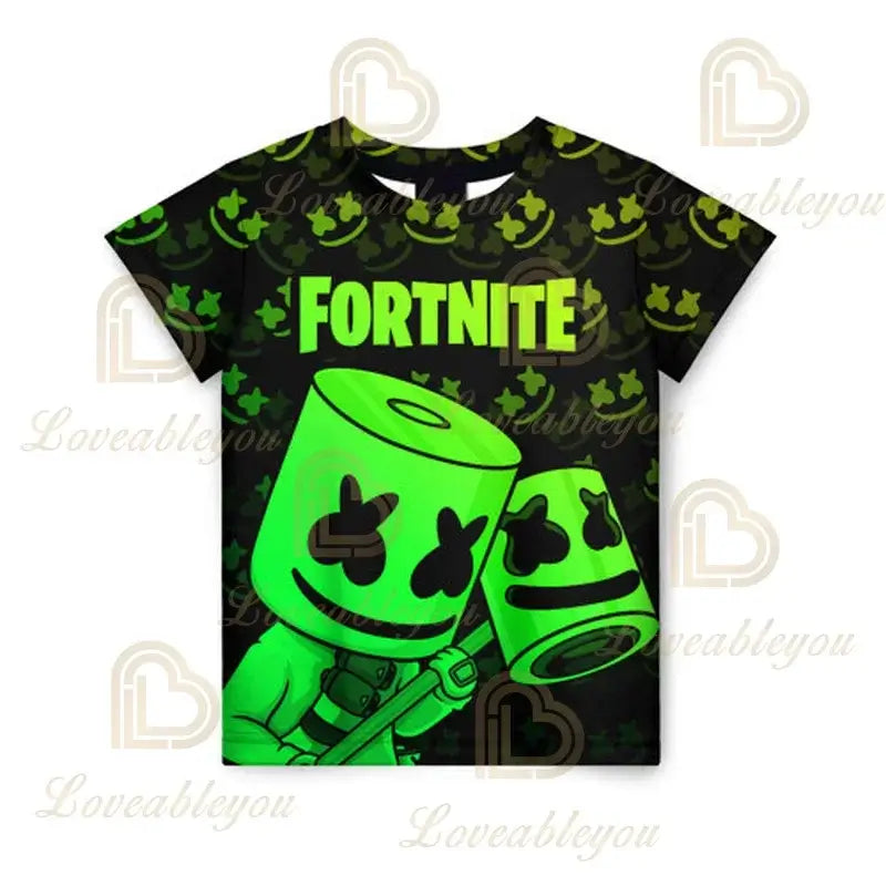 Детска тениска Cartoon Fortnite New Summer с 3D принт за момчета и момичета, streetwear дрехи за възрастни и деца, забавна тениска с обло деколте