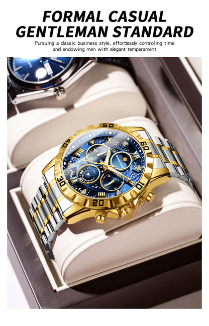 Chronograph Luxury Brand Stylish Men Luminous Wrist Watches For Male Clock Stainless Steel Band Men Business Quartz Watches