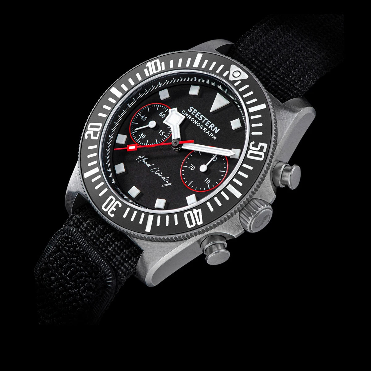 SEESTERN Chronograph Herren-Mechanikuhr Tianjin ST1901 Uhrwerk Saphirglas-Armbanduhr mit Nylon-Klettarmband, Leuchtzeigern und Skelettdesign