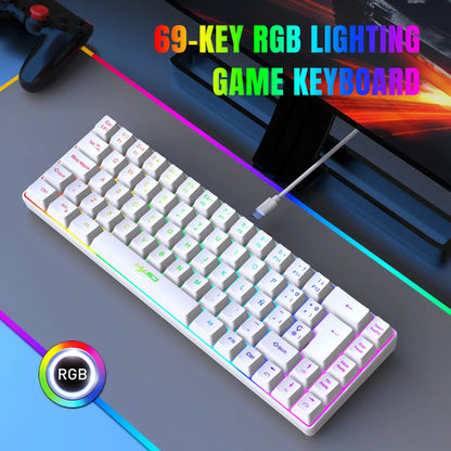 RGB backlit keyboard Russian 69 keys white membrane gaming wired ergonomic Keyboards for compact mini  for pc laptop color black