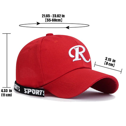 R letter Ribbon Embroidery Cotton Adjustable Hard Top Baseball Cap Sun Hat Trucker Hats Hip Hop Caps