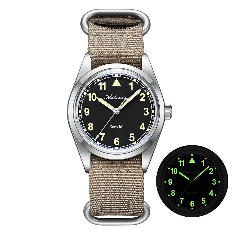 ADDIESDIVE 36mm analoge Herrenuhr mit gewölbtem Spiegelglas, 100m wasserdicht, leuchtend, schlichte Quarzuhr für Herren mit Nylonarmband