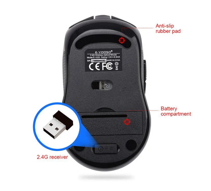 E-YOOSO E-1020 USB 2.4G Wireless Gaming Noiseless Mute Office Mouse 2400 DPI Optical Game Mice Ergonomic for Laptop PC Computer