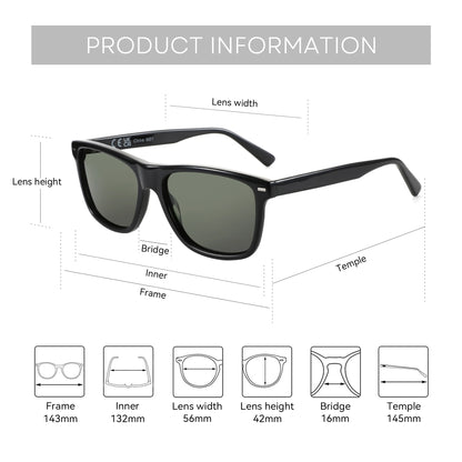 ZENOTTIC Ochelari de soare polarizați la modă, protecție UV400, ochelari de soare pătrați din acetat, design clasic, pentru femei și bărbați