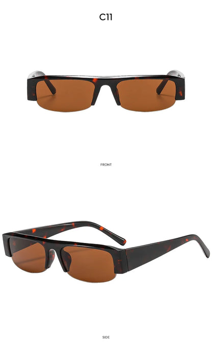 ochelari de soare vintage, mici, dreptunghiulari, cu jumătate de ramă, negri, cu lentile în degrade leopard, pentru femei, ochelari de soare la modă pentru condus