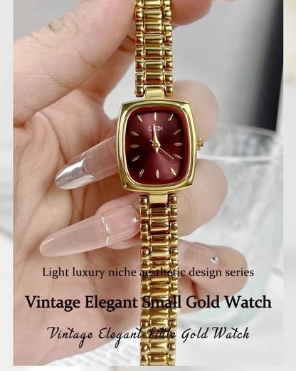 New Gold Watch Women Light Luxury Brand Waterproof Simple Retro Steel Strip Female Student Temperament Fashion Quartz Wristwatch