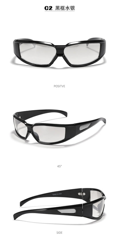 KLASSNUM Ochelari pentru femei Y2k Ochelari de soare la modă pentru bărbați, cu un design futurist și tehnologic Ochelari de soare argintii și roz pentru fete, cu protecție UV400
