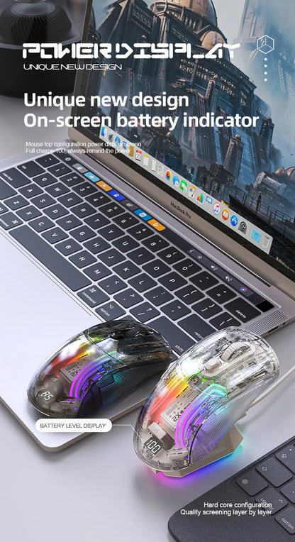 Attack Shark X2PRO Bluetooth Mouse, Tri-Mode, RGB Lights, Magnetic Charging, Transparent, Battery Indicator, Computer Phone