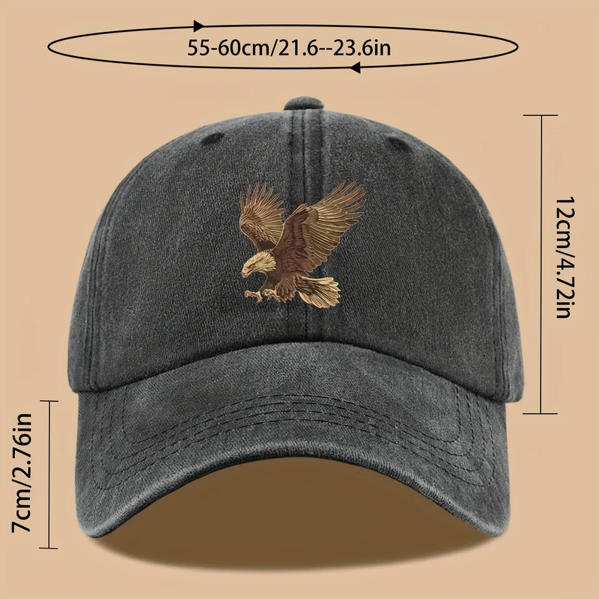 Eagle print baseball cap, adjustable for both men and women, suitable for hiking, fishing, and vacation exploration