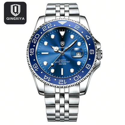 2026 New QINGXIYA Luxury Men Quartz Watches Stainless Steel Waterproof Luminous Date Watch Top Brand Men Wristwatch reloj hombre
