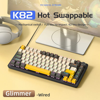 K82 75% Wired Mechanical Keyboard RGB Backlight, 82 KEY, Full Key Hot Swappable Blue Switch, Multifunctional Knob, Windows & Mac