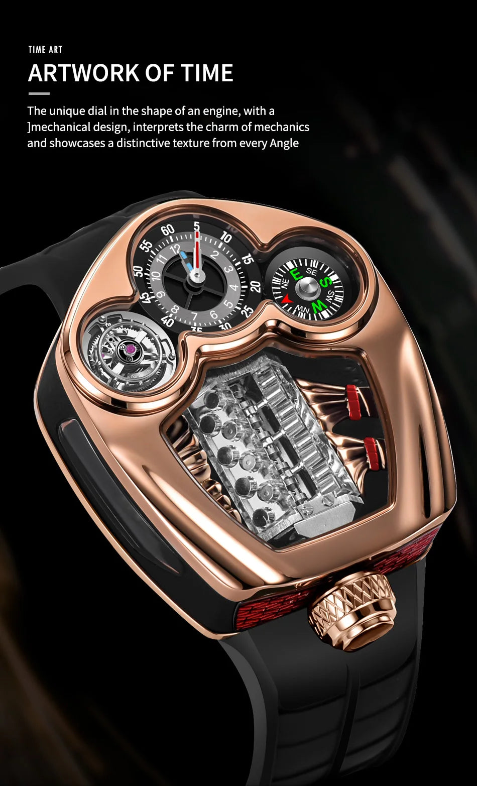 PINDU Design Engine Watches Men Top Brand Luxury Watch Compass Waterproof Quartz Wristwatch Festival Limited Watch + Gift Box