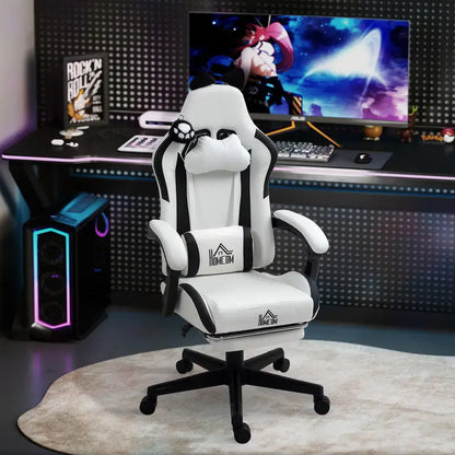 Cute Cat Shaped Gaming Chair with Removable Cat Ears and Paws,Retractable Footrest, Lumbar Head Support, 360° Swivel Gamer Chair