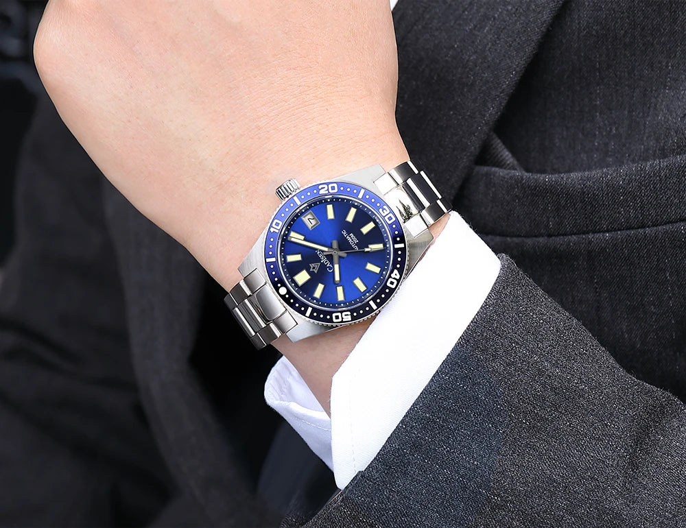 CADISEN New 38mm Diver Mens Watch Japan 8215 Automatic Mechanical Sapphire Glass Date Luminous 100M Waterproof Wrist watch Men