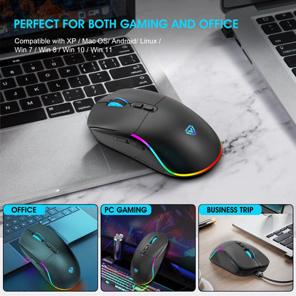 Tri-mode Mouse 2.4G Wireless/Bluetooth/Wired 6-speed DPI Adjustable 500mAh Battery RGB Lighting Esports Game Macro Office Mouse