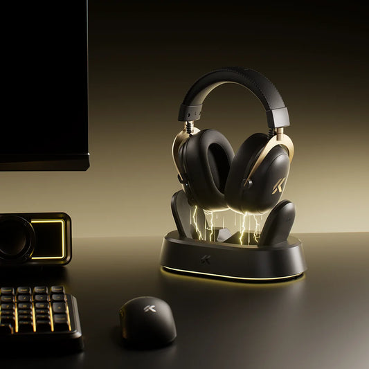 Casque de jeu sans fil magnétique MCHOSE V9 Turbo+ avec son surround 7.1 90 °   Écouteurs pivotants à faible latence avec chargement magnétique RGB