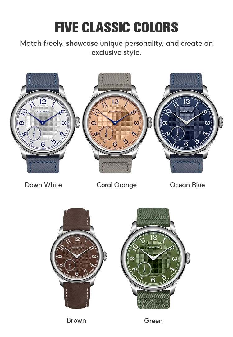 Orologio da uomo FARASUTE NEW Machinery con quadrante salmone, movimento meccanico manuale ST17, piccoli secondi e bracciale vintage Bonklip