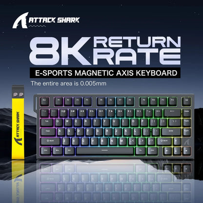 ATTACK SHARK R82HE High-Performance Magnetic Axis Keyboard, 8K Rate, 0.08ms Latency, 0.005mm RT Accuracy, 75% Layout, Five-Layer