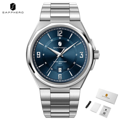 SAPPHERO Luxury Men's Watches Date Display Stainless Steel Watch Strap Men's Gifts Travel Essentials Waterproof Wristwatch