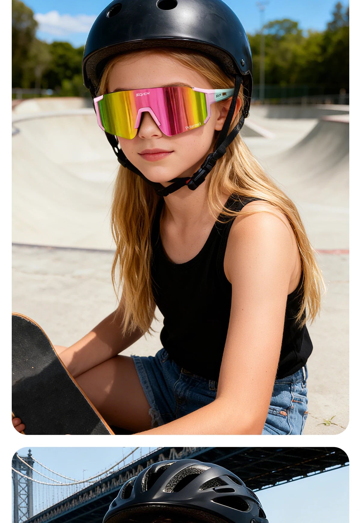SCVCN Ochelari de soare sportivi pentru fete, ochelari de ciclism pentru copii, ochelari fotocromatici UV400, ochelari de baseball pentru băieți, ochelari pentru activități în aer liber, ochelari de soare pentru alergare și drumeții