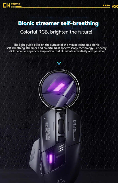 Inphic A9 Pro Three-mode Game Mouse Colorful Light Guide Pillar Power Indicator DPI Adjustable Macro-driver Ergonomics 12800DPI