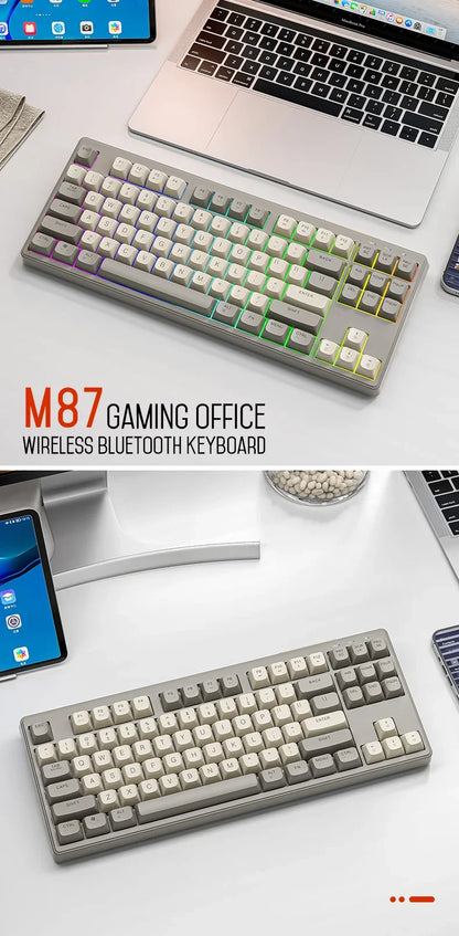 M87 Wireless Bluetooth Dual Mode Keyboard, Mechanical Feeling Gaming Gaming Office Mute PBT Ball Cap Rainbow Light