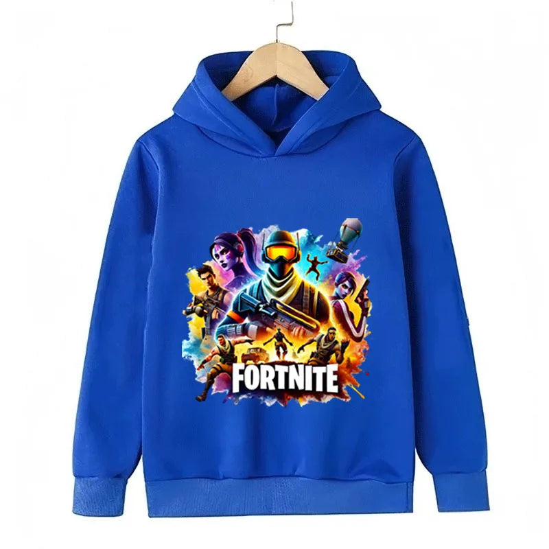 Sweats com capuz para criança com estampado do jogo Fortnite, conjunto cartoon confortável, tops largos de manga comprida, roupa de outono e inverno