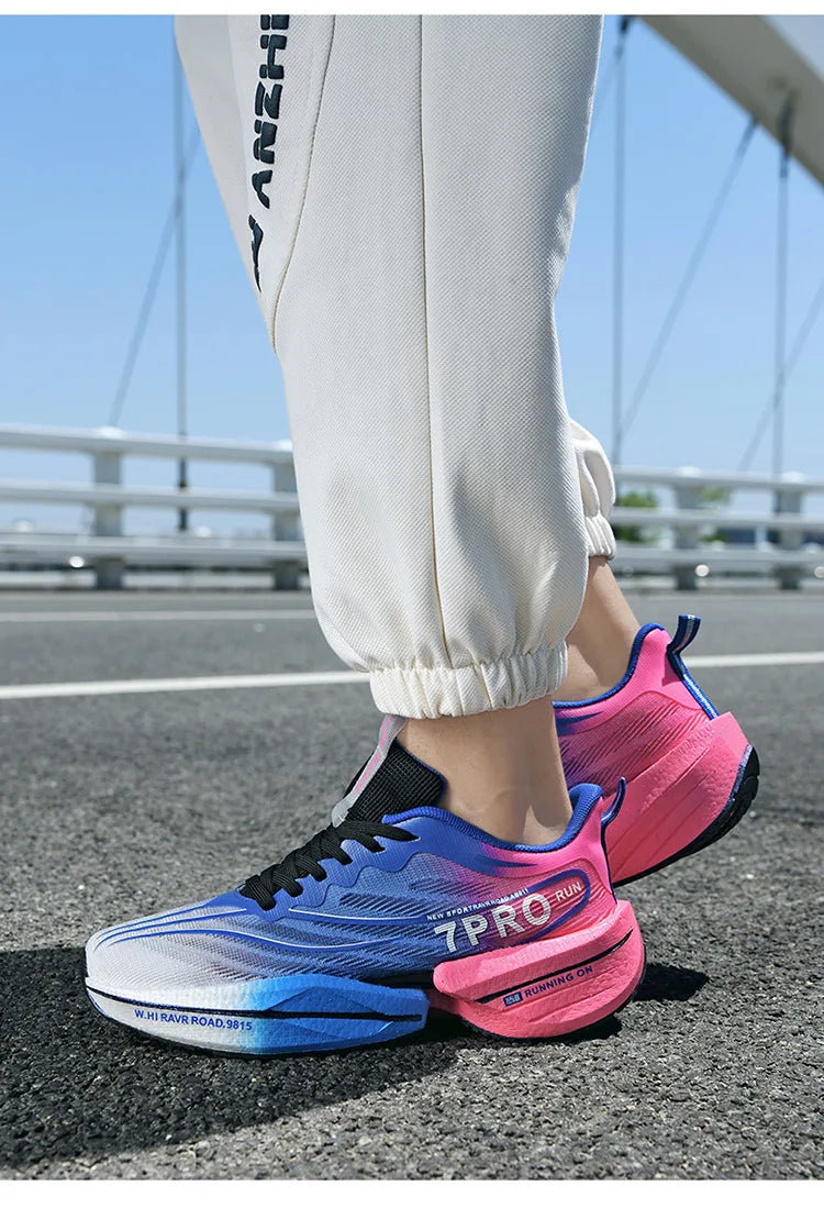 New Men's Carbon Plate Sneakers, Outdoor Soft Sole Mesh Sports Shoes, Running Shoes, Lightweight, Anti-Slip, Casual Couple Tennis Shoes