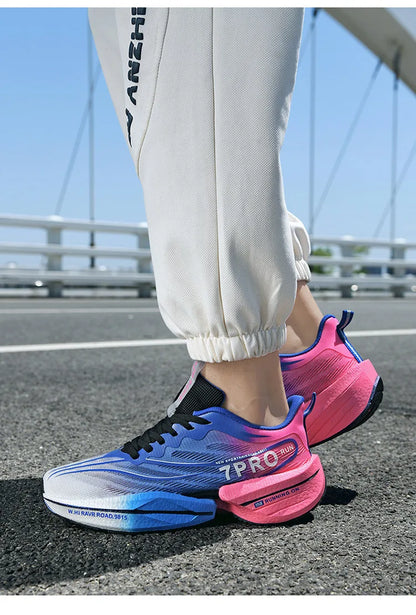 New Men's Carbon Plate Sneakers, Outdoor Soft Sole Mesh Sports Shoes, Running Shoes, Lightweight, Anti-Slip, Casual Couple Tennis Shoes
