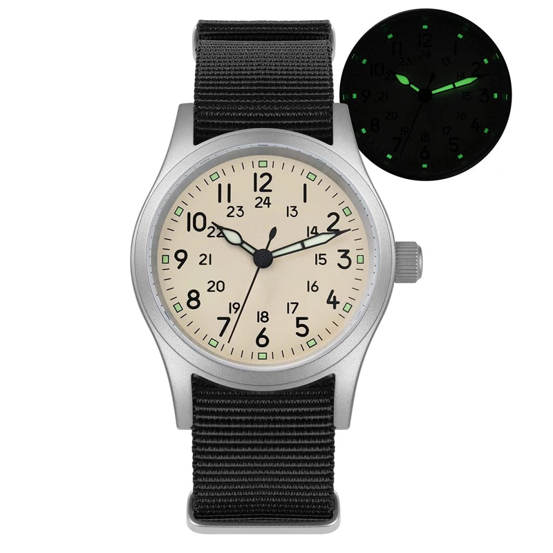 Militado ML05 Military Watch VH31 Sweep Movement Domed Sapphire Crystal Wristwatch High Clear AR Coating 38mm Vintage Watches