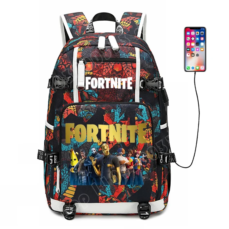 Mochila escolar para estudante com estampado do jogo Fortnite, para rapazes e raparigas, grande capacidade, impermeável, leve e resistente, presente de aniversário