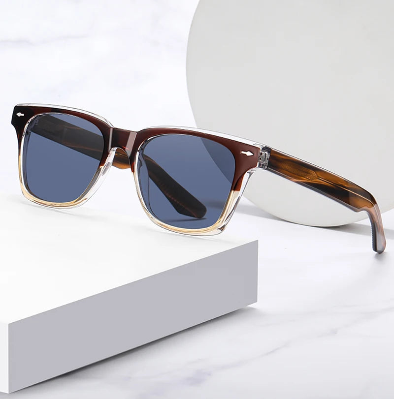 Ochelari de soare polarizați retro Swanwick TR90 pentru bărbați, ochelari de soare pătrați din acetat pentru femei, unisex, UV400, gri-negru, stil european
