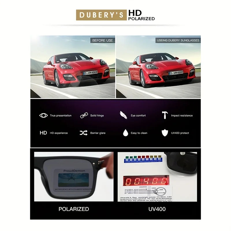 Ochelari de soare DUBERY din lemn, polarizați, cu protecție UV400, pentru bărbați și femei, 6 culori, modelul 219