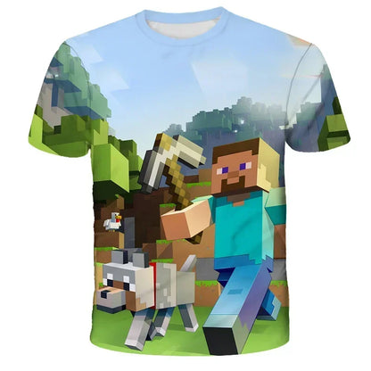 Boys T Shirt Minecraft Popular Tops 3D Printed Casual Summer Cute Boys Girls Building Blocks Cartoon T-shirt Inside Outside Mc