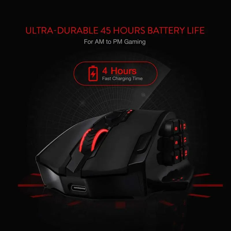 Redragon M913 Gaming 16000 DPI Wired 2.4Ghz Wireless RGB Optical Gamer Mouse 16 Programmable Buttons, Black/White Mouse