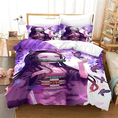 Nezuko Kamado Bedding Set Anime Demon Slayer Duvet Cover Comforter Bed Linen Single Twin Full Queen Size 3D Kids Girls Boys Gift