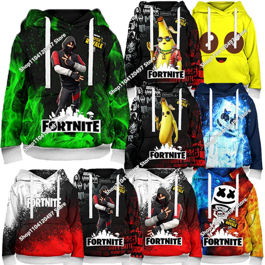 Παιδικές μπλούζες με κουκούλα Fortnite Cartoon, casual φούτερ με κουκούλα για το φθινόπωρο, ανδρικά μαλακά φούτερ με τσέπη, φαρδιές ανδρικές μπλούζες με μακριά μανίκια