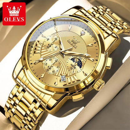 OLEVS Brand Fashion Red Watch for Men Luxury Sport Waterproof Stainless Steel Chronograph Quartz Watches Relogio Masculino