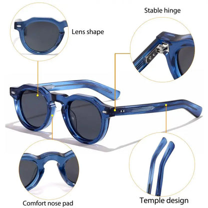 HBK Vintage – Ochelari de soare simpli, rotunzi, pentru bărbați, cu ramă mică, din acetat de înaltă calitate; ochelari de soare pentru femei, pentru petreceri, călătorii și activități în aer liber