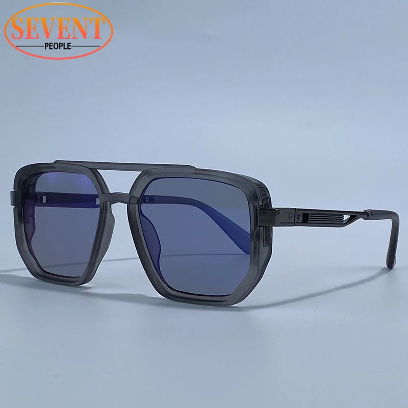 Ochelari de soare pătrați polarizați pentru bărbați, de lux, în stil vintage, cu punte dublă, lentile cu gradient, ochelari de soare pentru șofat, ochelari de soare retro cu partea superioară plată, pentru bărbați