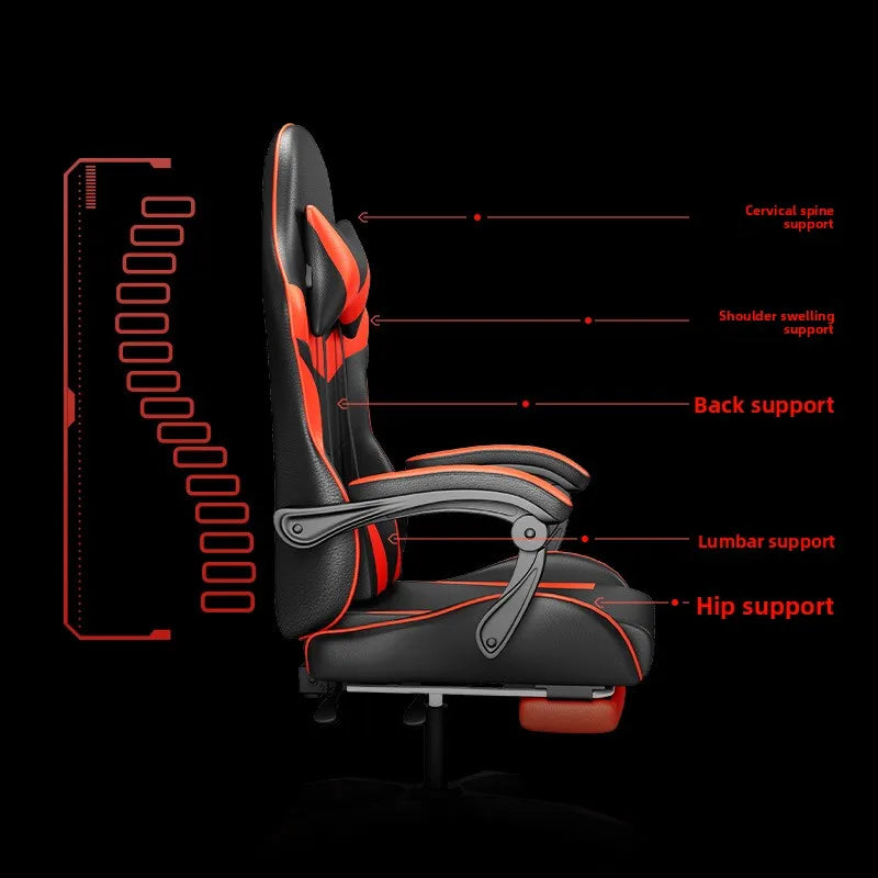 Cadeira Gaming Ergonómica para Secretária, Cadeira Gaming Reclinável para Escritório em Casa com Apoio Lombar para Sessões Prolongadas