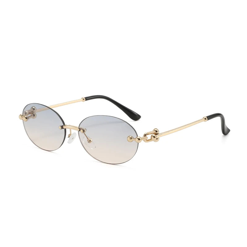Ochelari de soare ovali fără ramă, de înaltă calitate, casual și luxoși, pentru femei, fără ramă, la modă și personalizați