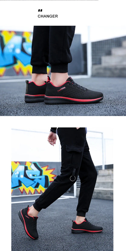 Herr- och dam-sneakers i stickat material, andningsbara sportskor för löpning, promenader och gym
