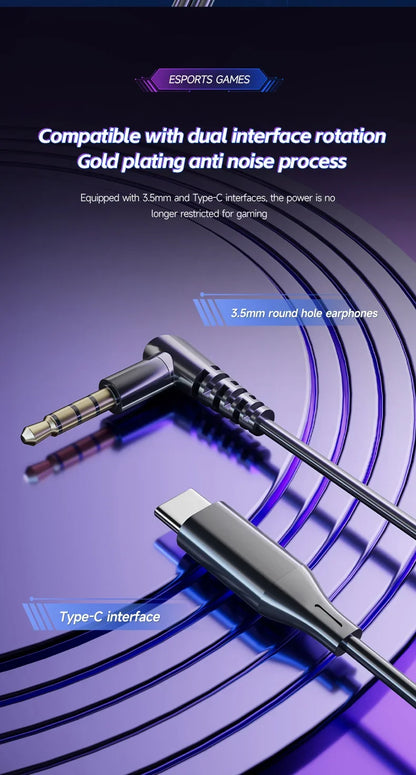 Auriculares para videojuegos con doble micrófono, auriculares estéreo Hi-Fi para videojuegos con conexión tipo C y cable de 3,5 mm, auriculares intraauriculares con reducción de ruido y micrófono para Samsung