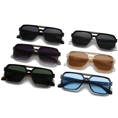 Ochelari de soare SO&EI Fashion cu rame duble, pătrați, pentru femei, stil retro cu nituri, nuanțe de albastru ceai, protecție UV400, ochelari de soare cu gradient pentru bărbați, pentru activități în aer liber