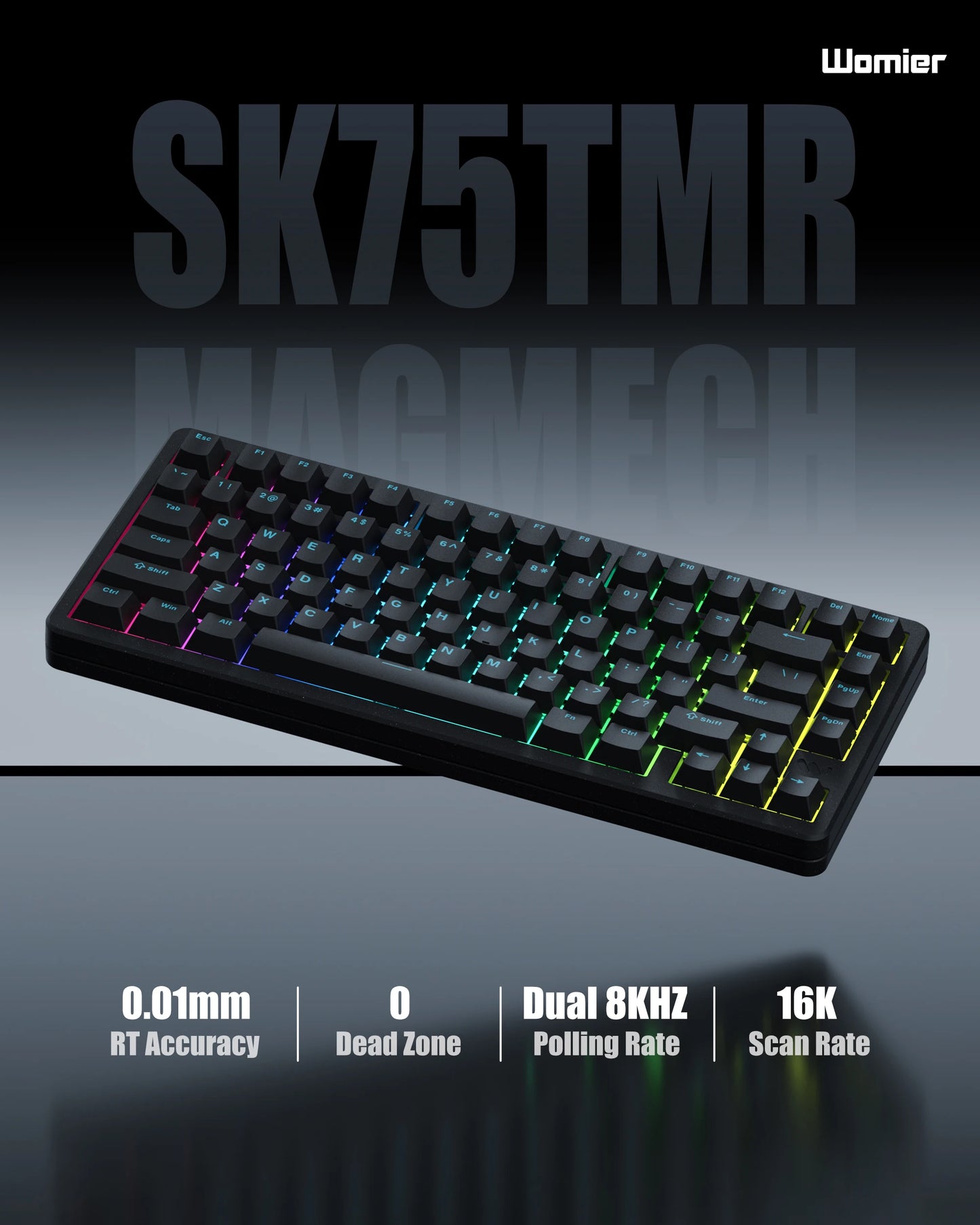 Womier SK75 TMR 3-Modes Wireless Magnetic Mechanical Keyboard Hot Swap Gasket Full Aluminum Gaming Keyboard RGB Keyboard for PC