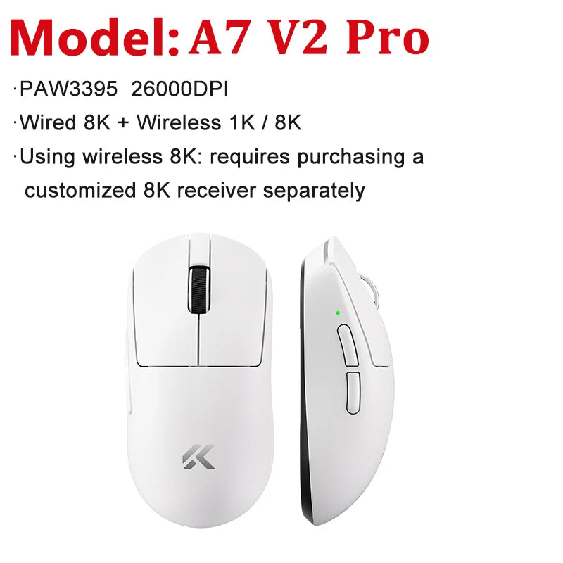 MCHOSE A7 V2 Ultra / Pro lätt trådlös gamingmus Dual 8000Hz PAW3950 TI 42000DPI för PC och e-sportspelare